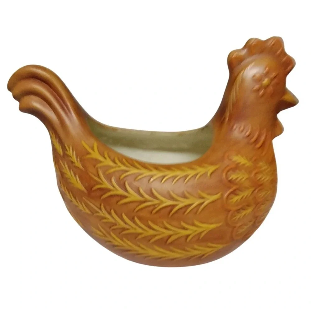 Vintage Ceramic Chicken Planter Brown Yellow Mid Century‎ Farmhouse Decor